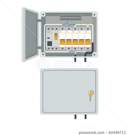 Fuse box. Electrical power switch panel. Electricity equipment. Vector 60499711