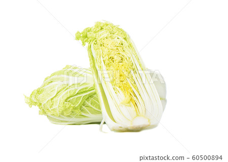 Halved Chinese cabbage or petsai isolated on a white background. 60500894