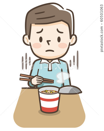 Men eating cup ramen 60501063