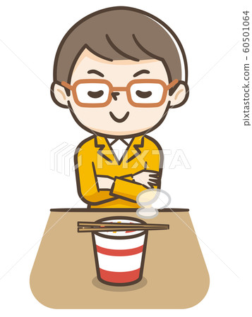 Men waiting for cup ramen to be completed 60501064