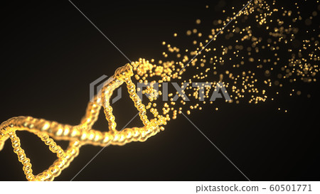 Breaking golden DNA molecule. Conceptual 3D rendering Breaking golden DNA molecule. Conceptual 3D rendering 60501771