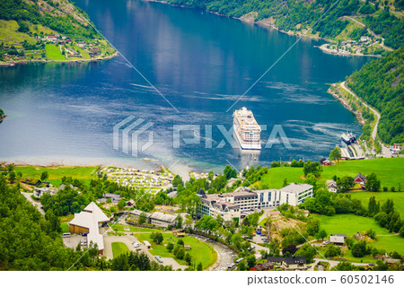 Fjord Geirangerfjord with cruise ship, Norway. Fjord Geirangerfjord with cruise ship, Norway. 60502146