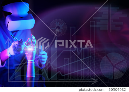 Engineer creates a robotic arm. Concept of cyber communication and robotic. Engineer creates a robotic arm. Concept of cyber communication and robotic. 60504982