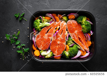 Salmon. Cooking fresh raw salmon fish steaks Salmon. Cooking fresh raw salmon fish steaks 60505656