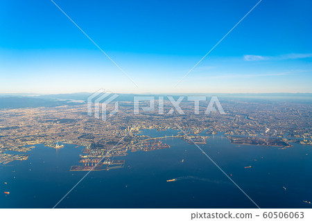 清晨橫濱港東京灣日本航拍廣闊，清晰，美麗的城市，航拍，航拍，航拍 60506063
