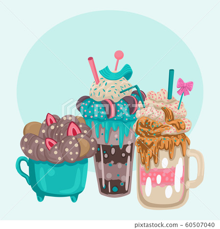 Three different milkshakes. Vector objects on a white background Three different milkshakes. Vector objects on a white background 60507040