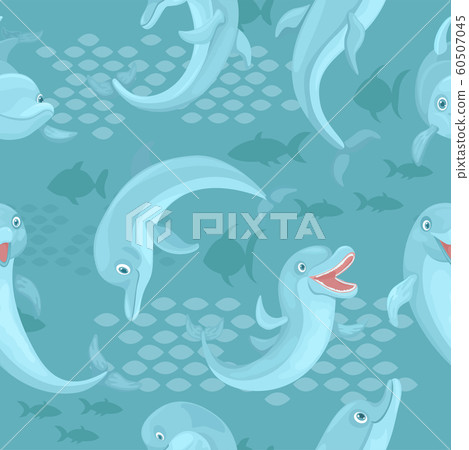 Sea seamless pattern with fishes and dolphins. Vector seamless pattern for print design. 60507045