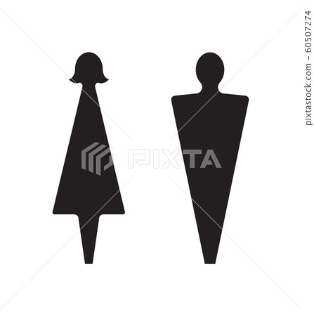 Male and female icons. Restroom pictogram, graphic element for washroom in public places. Simple abstract silhouettes of man and woman on white background, toilet pointer, vector illustration. Male and female icons. Restroom pictogram, graphic element for washroom in public places. Simple abstract silhouettes of man and woman on white background, toilet pointer, vector illustration. 60507274