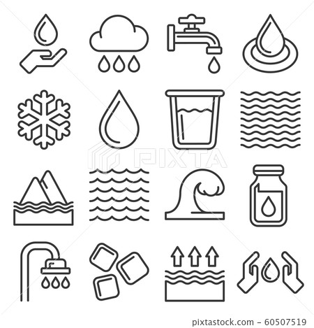 Water Icons Set on White Background. Line Style Vector 60507519