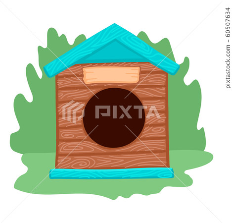 Wooden doghouse with a round hole. Street house for dogs. Vector illustration. 60507634