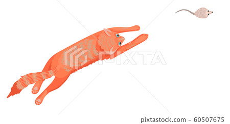 Red cat runs for a mouse, hunting for food. Vector illustration Red cat runs for a mouse, hunting for food. Vector illustration 60507675