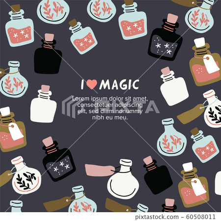 Banner frame with colorful magic potion bottles 60508011