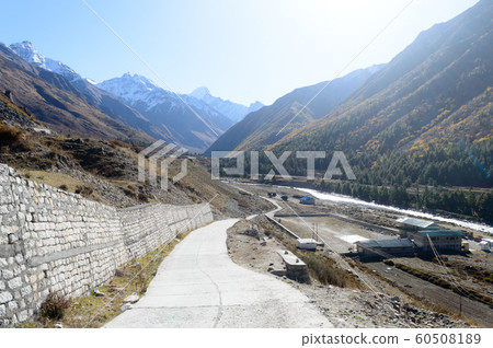 Landscape scenery of Chitkul Village, last village point in Sangla Valley, India 60508189