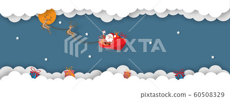 Christmas celebrations with Santa Claus riding reindeer sleigh Merry Christmas paper cut style Christmas celebrations with Santa Claus riding reindeer sleigh Merry Christmas paper cut style 60508329