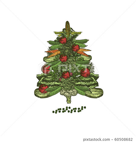 Download Abstract Christmas Tree Made Of Set Vegetables Stock Illustration 60508682 Pixta PSD Mockup Templates