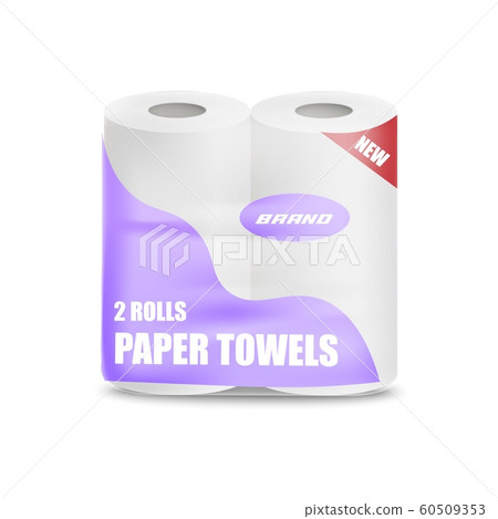 Toilet or kitchen paper towels rolls pack realistic vector mockup illustration isolated. 60509353