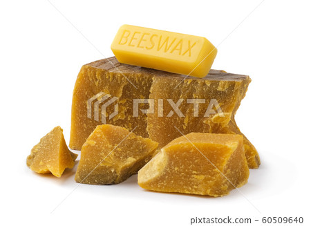 Bees Wax Beeswax Raw and Unpurified as it Comes Out of Hive, Melted and Broken into Pieces or Bits, in a Form of Heap or Pile. Production Ingredient for Medical and Cosmetics. Isolated on White. 60509640
