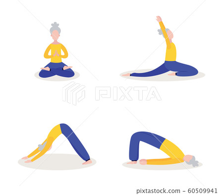 Elderly woman makes bends on a white background. Old lady doing health  stretching exercises Stock Photo by ©inside-studio 506960370