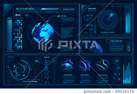 Futuristic hud interface. Future hologram ui infographic, interactive globe and cyber sky fi screen vector background illustration 60510174