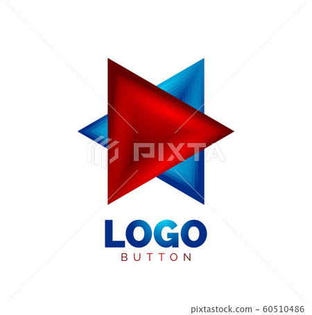 Triangle icon geometric logo template. Minimal geometrical design, 3d geometric bold symbol in relief style with color blend steps effect. Vector Illustration For Button, Banner, Background Triangle icon geometric logo template. Minimal geometrical design, 3d geometric bold symbol in relief style with color blend steps effect. Vector Illustration For Button, Banner, Background 60510486