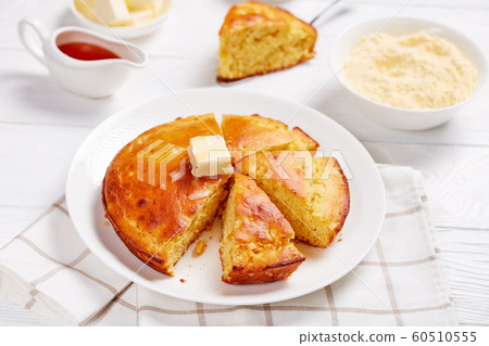 Cornbread on a white plate, top view 60510555