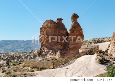 strange unusual natural volcanic sandstone rock formation, camel, snail, Cappodocia, Turkey. strange unusual natural volcanic sandstone rock formation, camel, snail, Cappodocia, Turkey. 60510737
