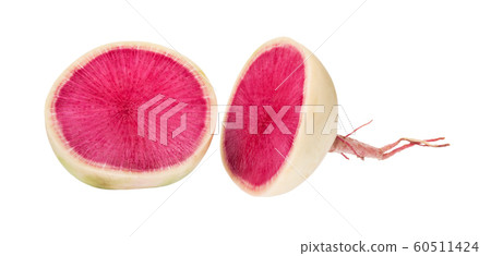 cut in half fresh watermelon radish isolated 60511424