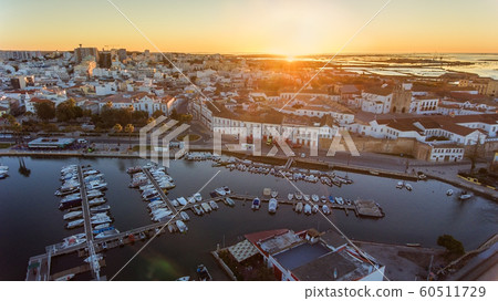 Morning sunrise over the tourist city of Faro, Portugal, Algarve. 60511729