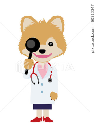 插圖素材 擬人化狗的醫生 獸醫 角色 博美犬視力測驗 插圖素材 圖庫