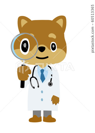 插圖素材：擬人化狗的醫生（獸醫）人物|柴犬放大鏡 60513365
