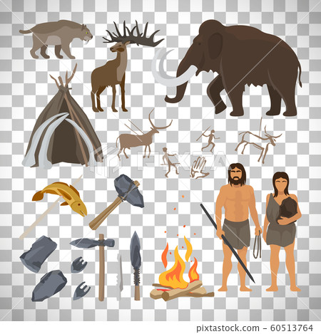 Stone age icons on transparent background 60513764