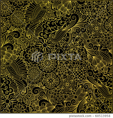 Leaves and swirls gold decorative pattern 60513958