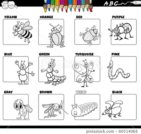 basic colors with insects set for coloring - Stock Illustration ...