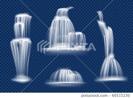 Waterfall. Water cascade flowing with splashes and drops fast transparent natural vector realistic waterfall Waterfall. Water cascade flowing with splashes and drops fast transparent natural vector realistic waterfall 60515230