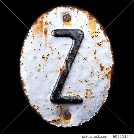 3D render capital letter Z made of forged metal on the background fragment of a metal surface with cracked rust. 60515304