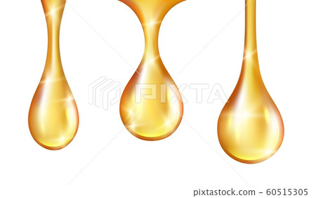 Liquid oil drops. Vector gold oil essence shine droplets isolated on white background 60515305