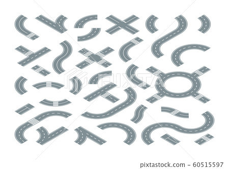 Road isometric. Street map city path shapes crossing road marking circular motion vector journey symbols Road isometric. Street map city path shapes crossing road marking circular motion vector journey symbols 60515597