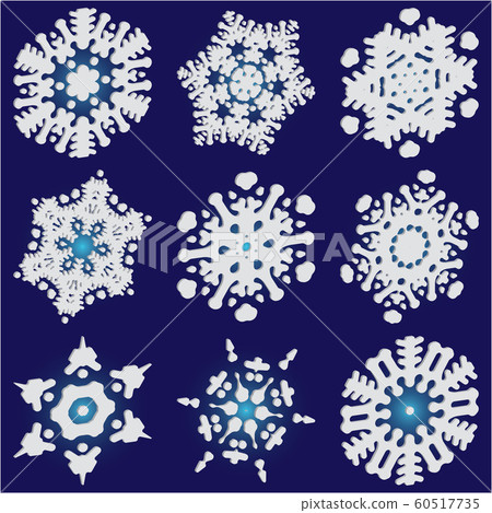 Kit of simple, beautiful snowflakes on blue-插圖素材 [60517735] - PIXTA圖庫