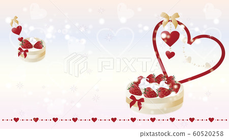 草莓蛋糕和心圖閃光粉彩顏色背景素材 60520258