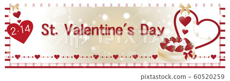 情人節草莓蛋糕和心圖橫幅素材 60520259