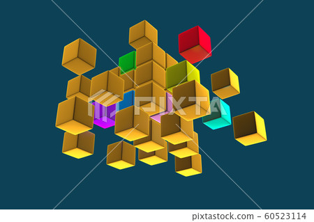3D gold block cubes on dark background. 3D rendering 60523114