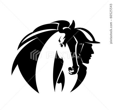 horse rider athlete and stallion head black and white vector portrait design horse rider athlete and stallion head black and white vector portrait design 60525543