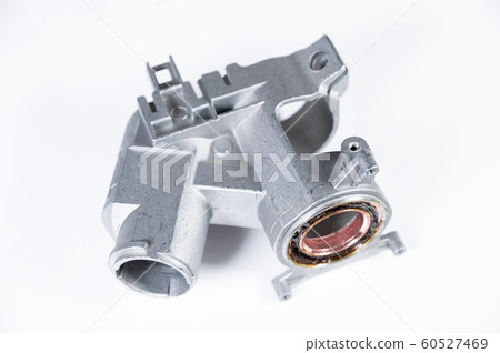 Ignition lock mounting with steering wheel bearing. gray gradient background Ignition lock mounting with steering wheel bearing. gray gradient background 60527469