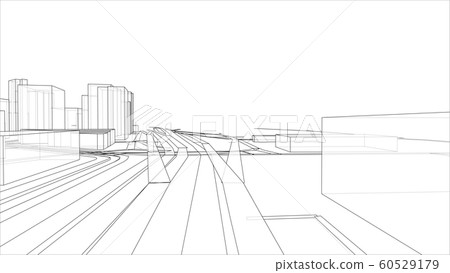 Sketch of 3D city with buildings and roads. Vector Sketch of 3D city with buildings and roads. Vector 60529179