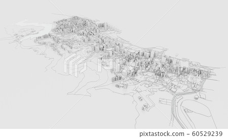 3D white city model. Outline 3D illustration 60529239