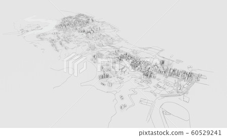 3D white city model. Outline 3D illustration 3D white city model. Outline 3D illustration 60529241