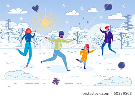 Happy Family Play Snowball in Park on Winter Day - Stock Illustration ...
