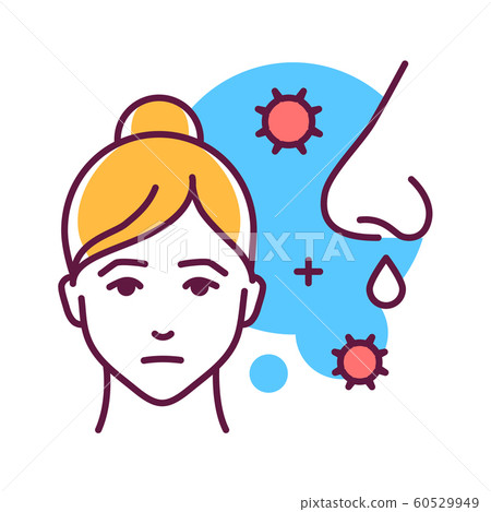 Runny nose color line icon. Flu symptom. When 60529949