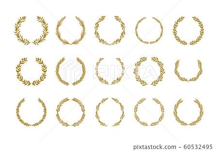 Gold laurel foliage wreath vector illustration set on white background 60532495