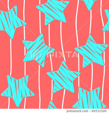 A seamless vector background made of horizontal stripes and stars . Lines drawn by hand. Infinite pattern 60532500